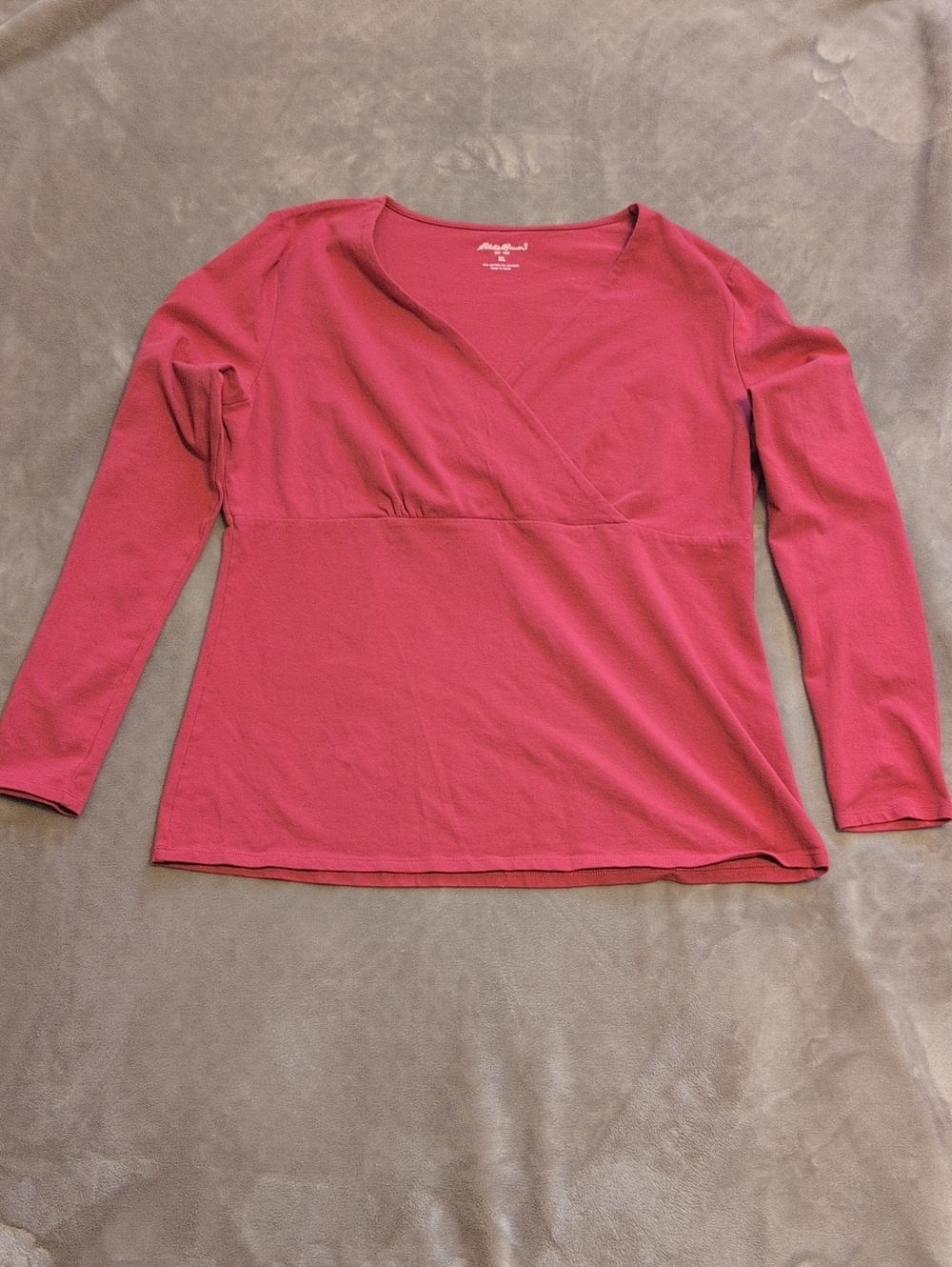 Eddie Bauer Long Sleeve Dark Fuchsia Wrap-Front V Neck Women's Top Size XL